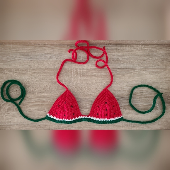 Sold. Watermelon bra, summer bralette, watermelon bikini top, crochet bikini top - Picture 4 of 9